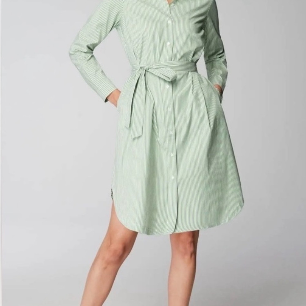 J. Jill Collection Green and White Striped Belted Shirt Dress Like NEW!